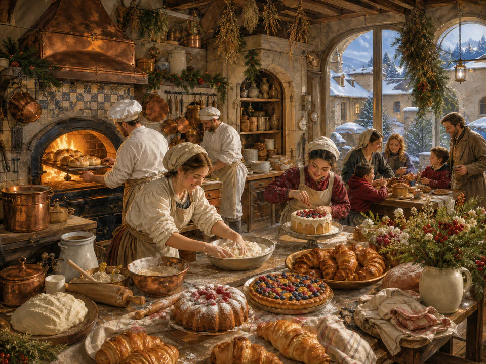 Festive Bakers Kitchen, an illustrated cafés & kitchens jigsaw puzzle scene