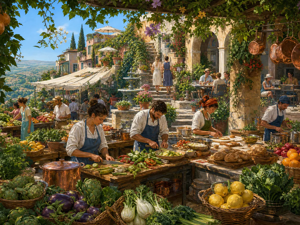 Festive Market Kitchen, an illustrated cafés & kitchens jigsaw puzzle scene