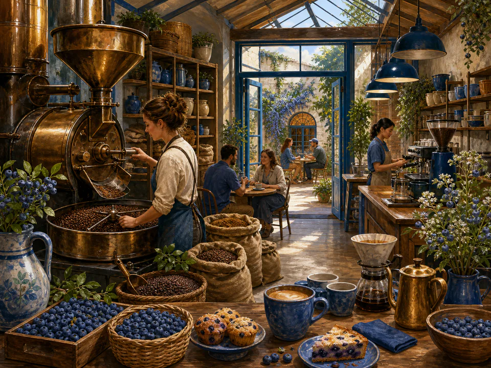 Garden Coffee Roastery, an illustrated cafés & kitchens jigsaw puzzle scene