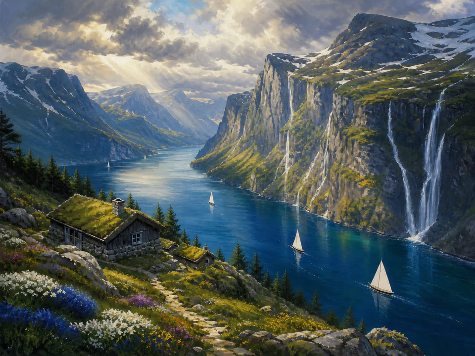 Wild Northern Fjord, an illustrated dream landscapes jigsaw puzzle scene