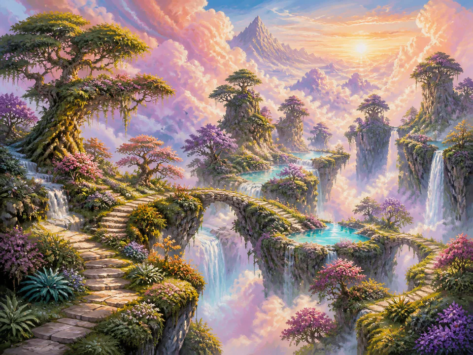 Pastel Cloud Forest, an illustrated dream landscapes jigsaw puzzle scene