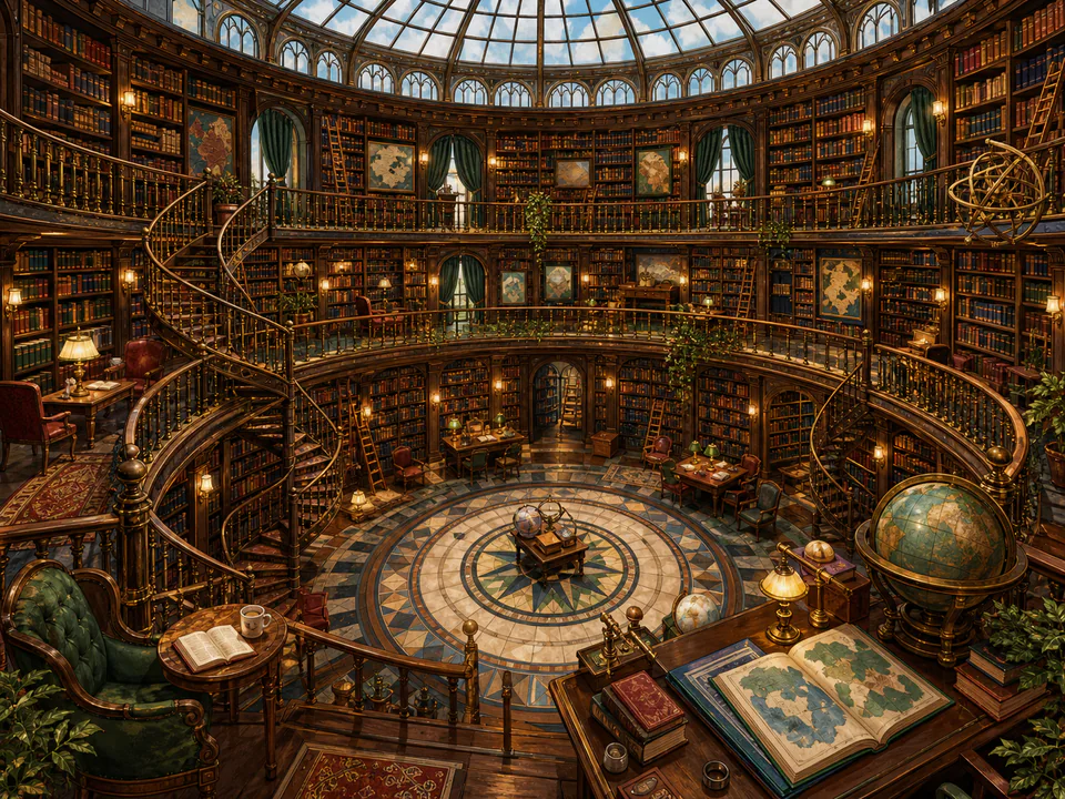 Grand Circular Library, an illustrated libraries & interiors jigsaw puzzle scene