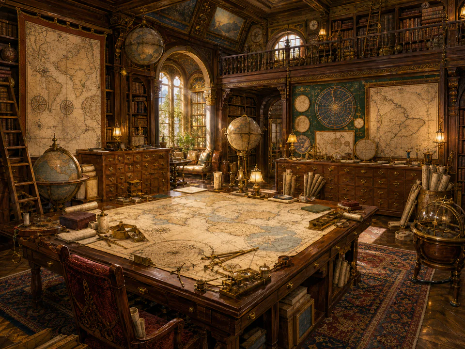 Grand Map Room, an illustrated libraries & interiors jigsaw puzzle scene