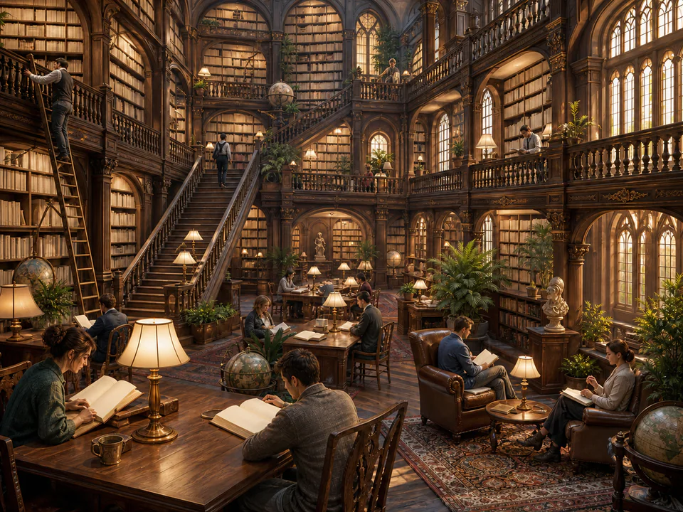 Grand Reading Hall, an illustrated libraries & interiors jigsaw puzzle scene