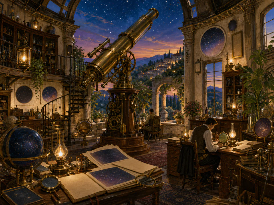 Dusty Observatory, an illustrated libraries & interiors jigsaw puzzle scene