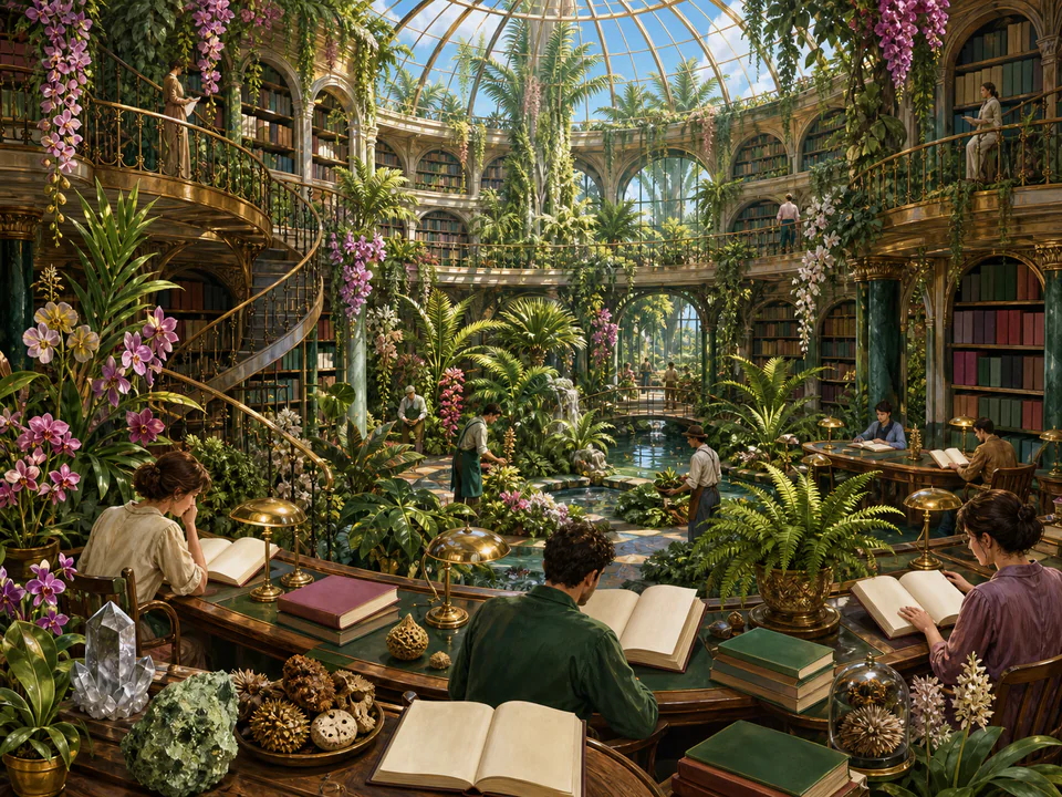 Botanical Circular Library, an illustrated libraries & interiors jigsaw puzzle scene
