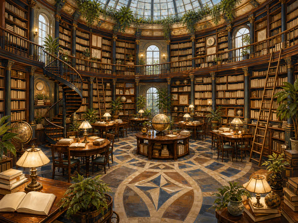 Scholars Circular Library, an illustrated libraries & interiors jigsaw puzzle scene