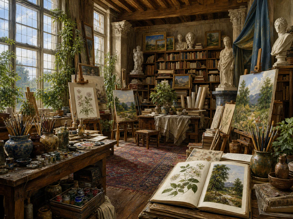 Scholars Artists Studio, an illustrated libraries & interiors jigsaw puzzle scene