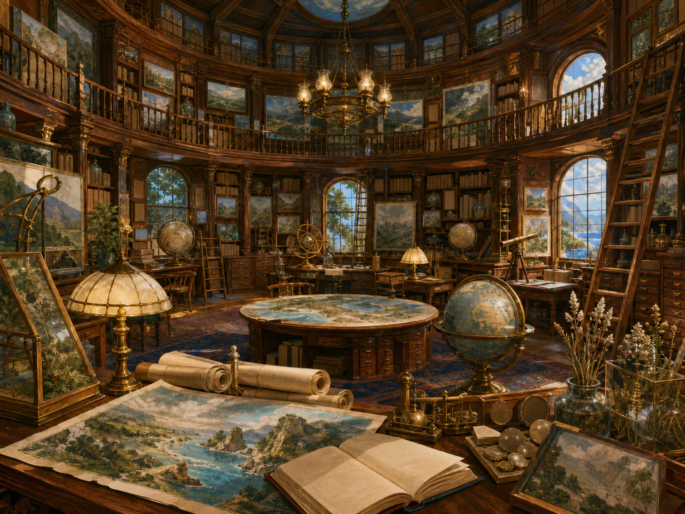 Scholars Map Room, an illustrated libraries & interiors jigsaw puzzle scene