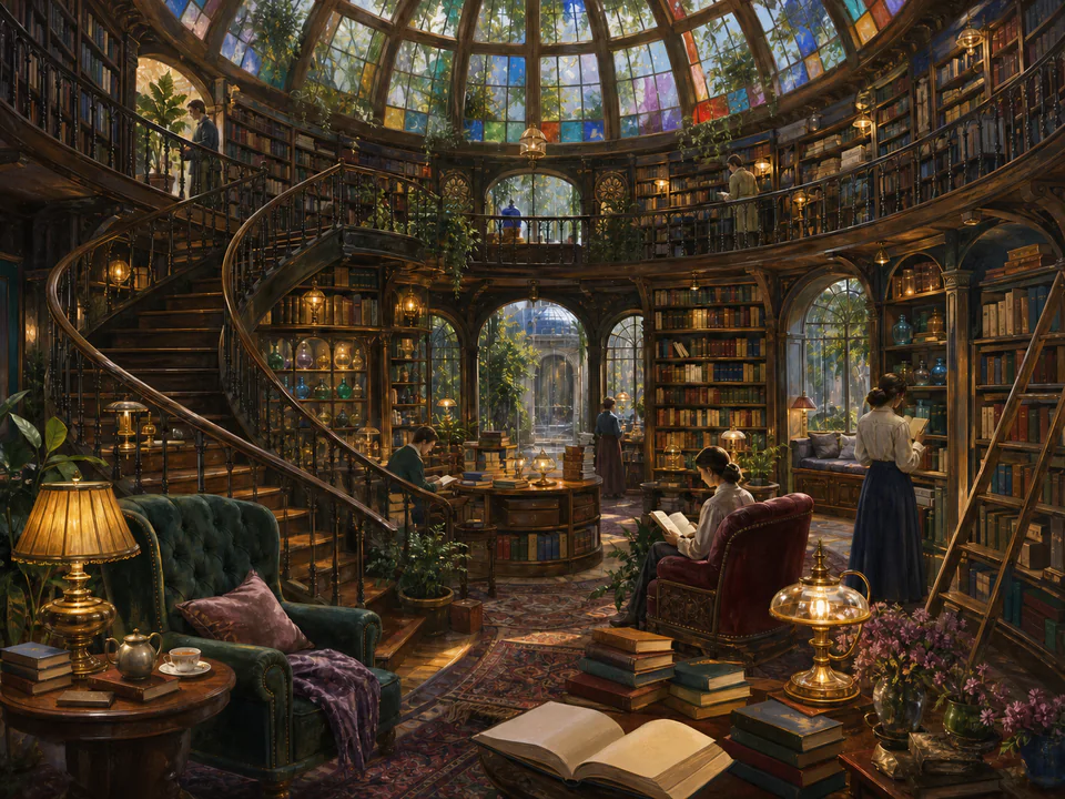Secret Circular Library, an illustrated libraries & interiors jigsaw puzzle scene