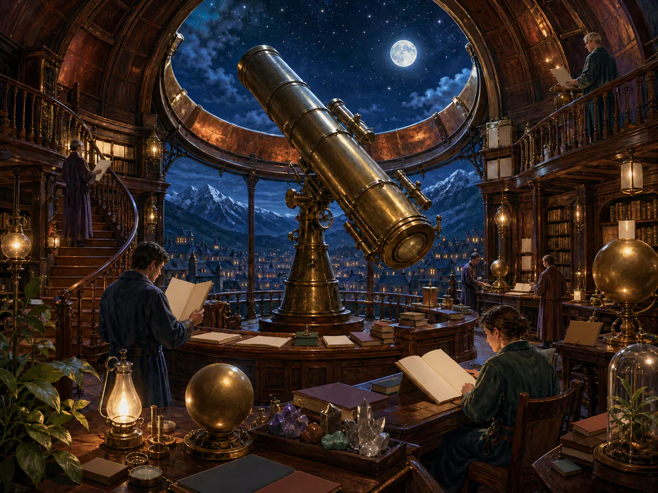 Secret Observatory, an illustrated libraries & interiors jigsaw puzzle scene