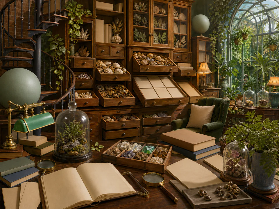 Sunroom Collectors Cabinet, an illustrated libraries & interiors jigsaw puzzle scene