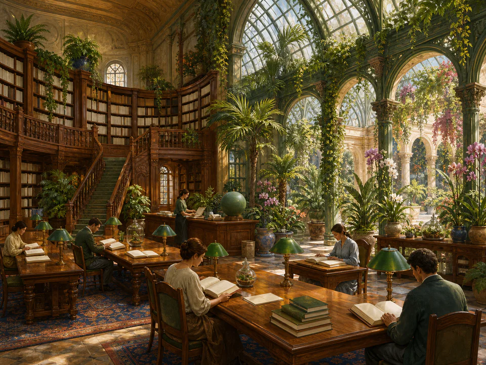Sunroom Reading Hall, an illustrated libraries & interiors jigsaw puzzle scene
