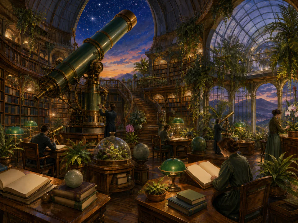 Sunroom Observatory, an illustrated libraries & interiors jigsaw puzzle scene