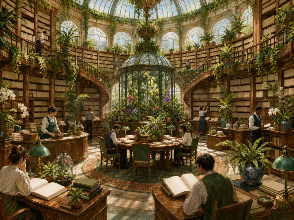 Midnight Circular Library, an illustrated libraries & interiors jigsaw puzzle scene