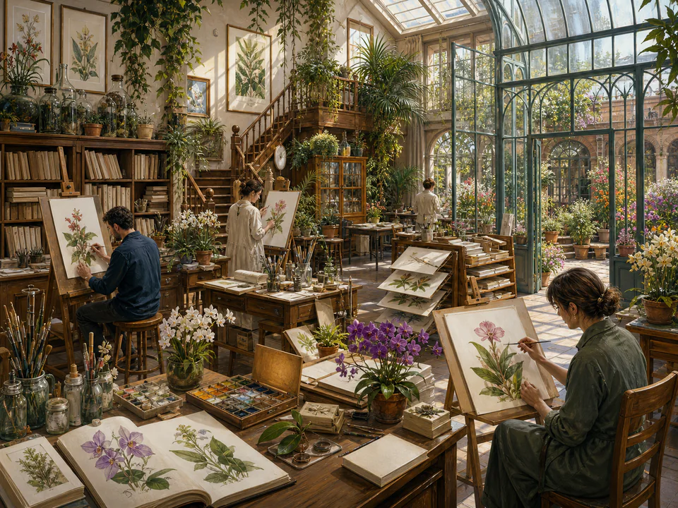 Midnight Artists Studio, an illustrated libraries & interiors jigsaw puzzle scene