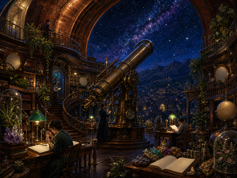 Midnight Observatory, an illustrated libraries & interiors jigsaw puzzle scene