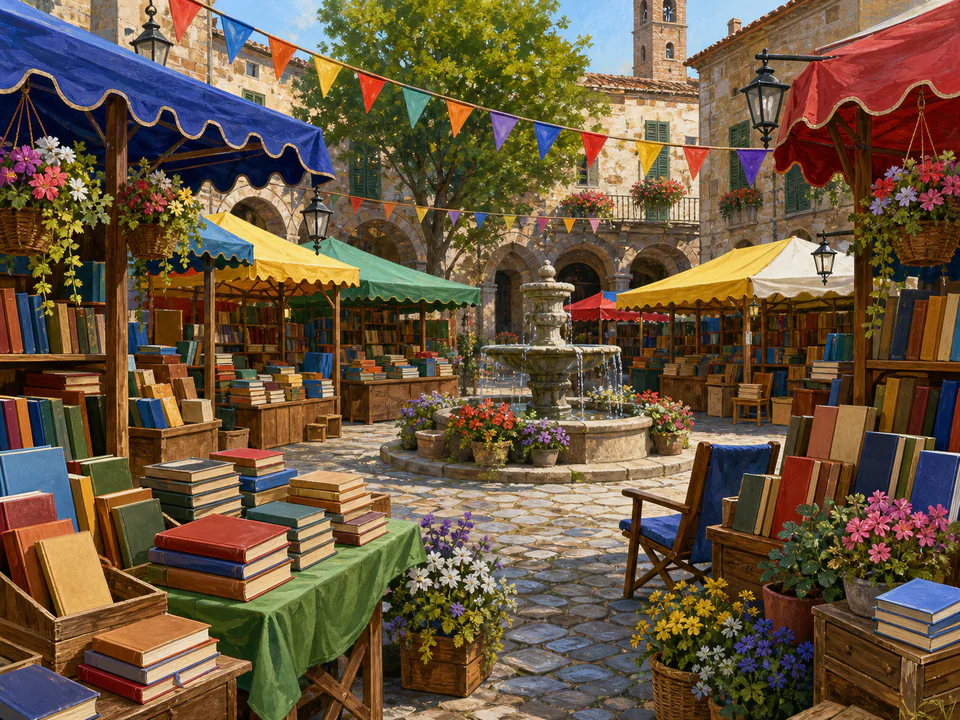 Festive Book Fair, an illustrated markets & squares jigsaw puzzle scene