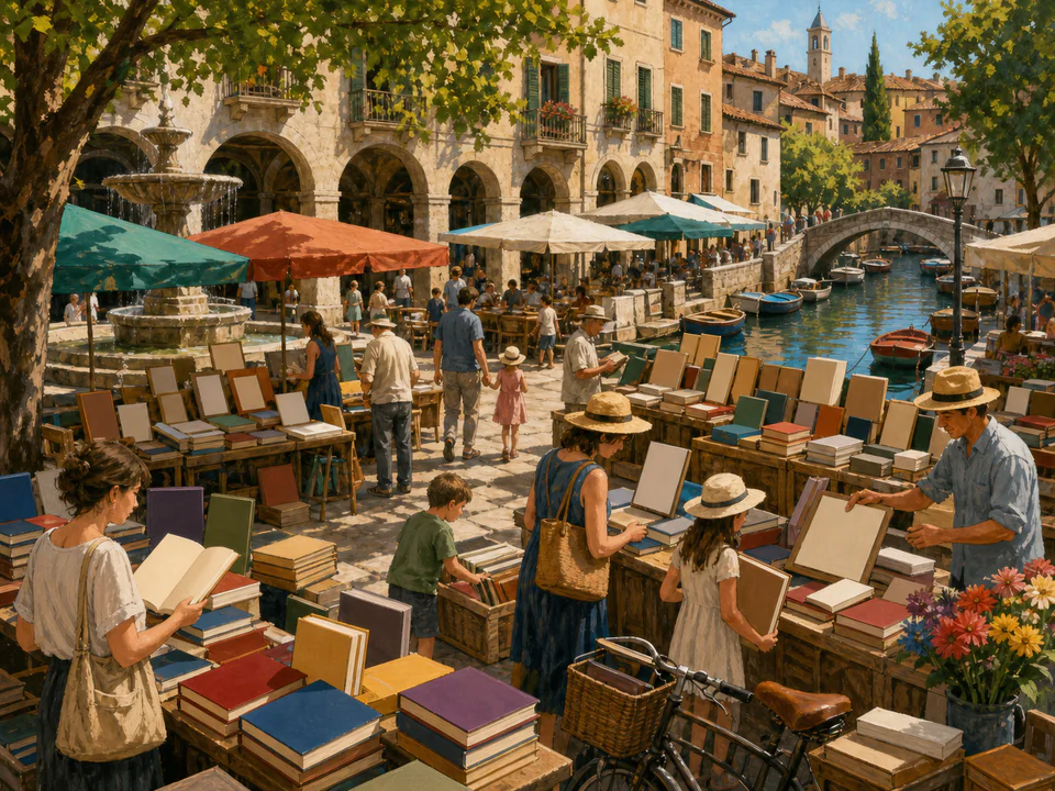 Coastal Book Fair, an illustrated markets & squares jigsaw puzzle scene