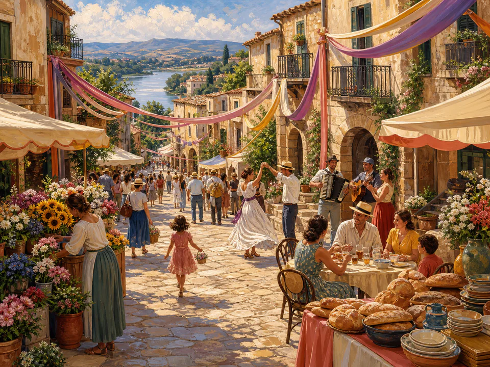 Coastal Festival Street, an illustrated markets & squares jigsaw puzzle scene