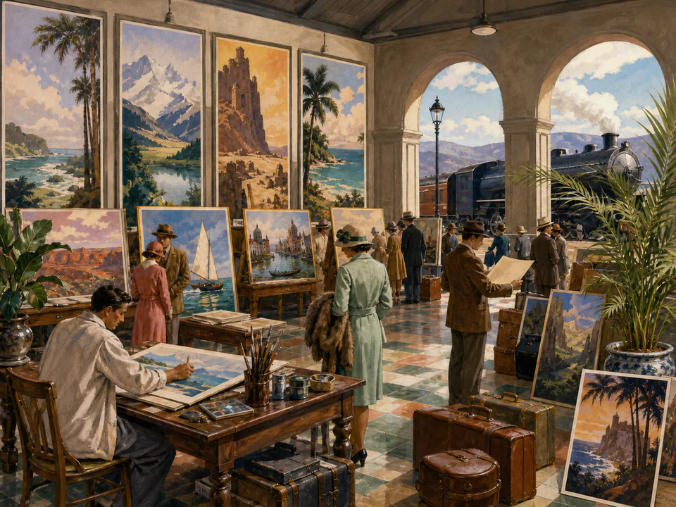 Vintage Travel Posters, an illustrated nostalgic transport jigsaw puzzle scene