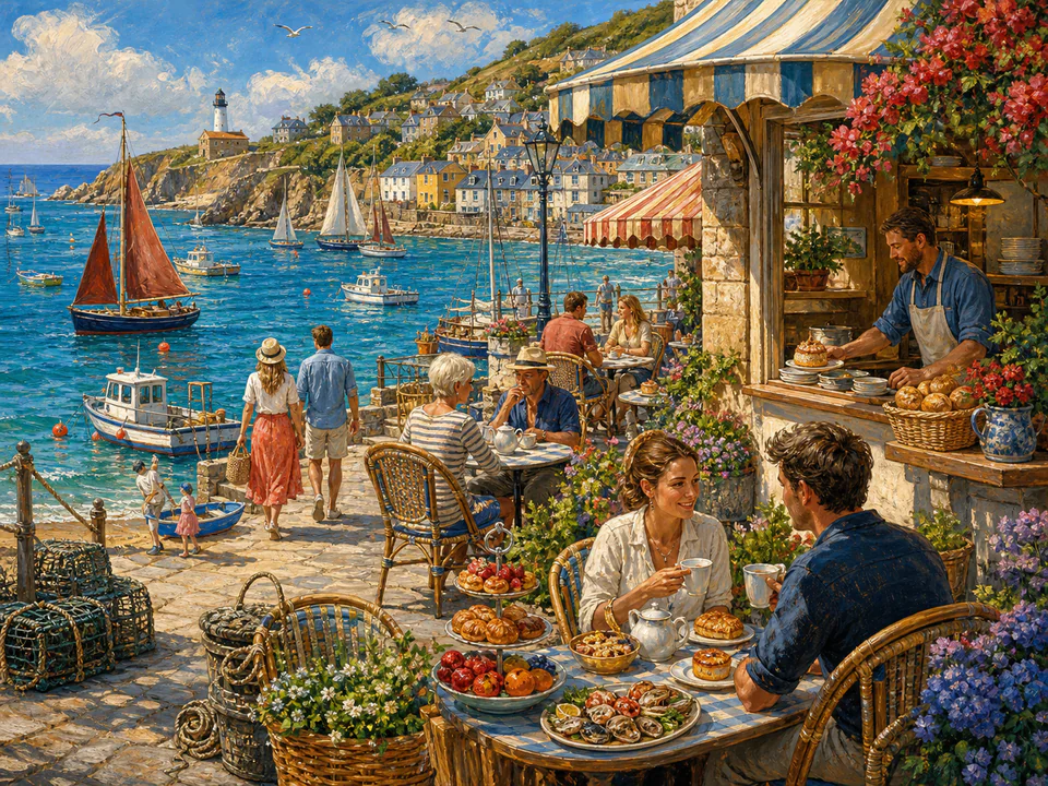 Saltwater Seafront Café, an illustrated seaside scenes jigsaw puzzle scene