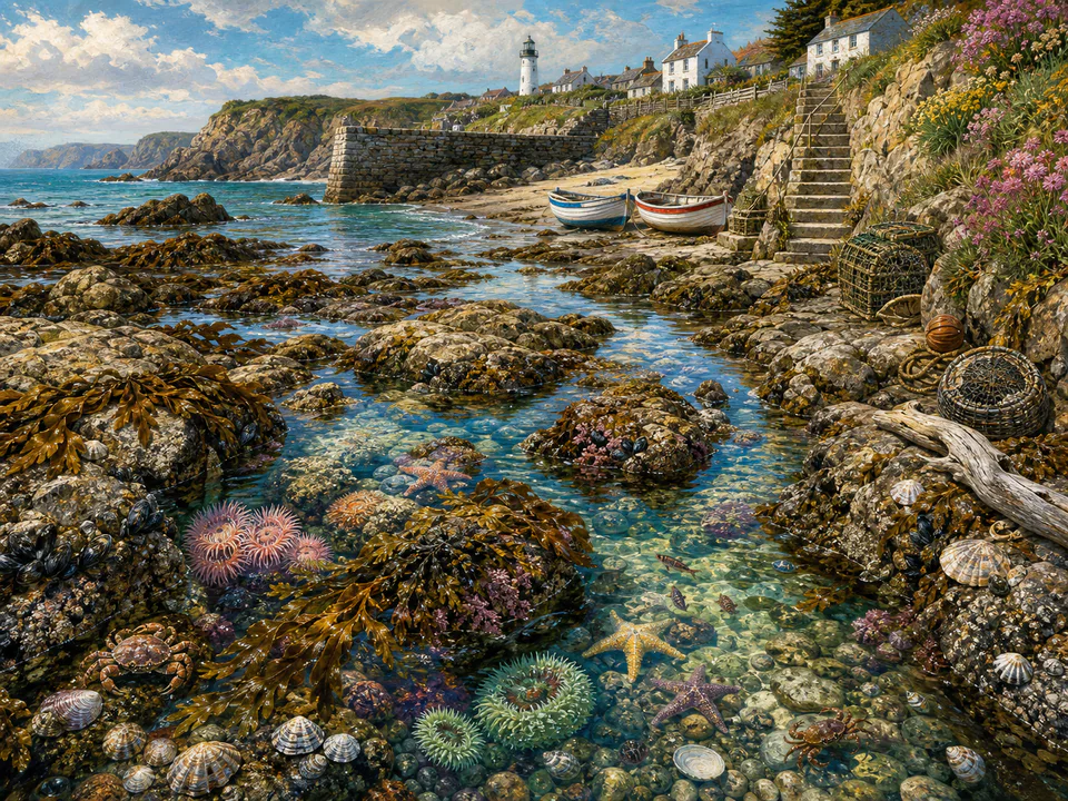 Saltwater Rock Pool, an illustrated seaside scenes jigsaw puzzle scene