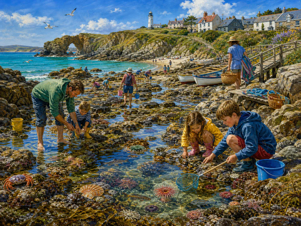 Sunny Rock Pool, an illustrated seaside scenes jigsaw puzzle scene