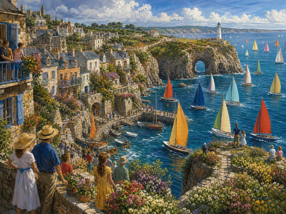 Regatta Clifftop Village, an illustrated seaside scenes jigsaw puzzle scene