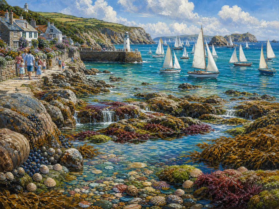 Regatta Rock Pool, an illustrated seaside scenes jigsaw puzzle scene