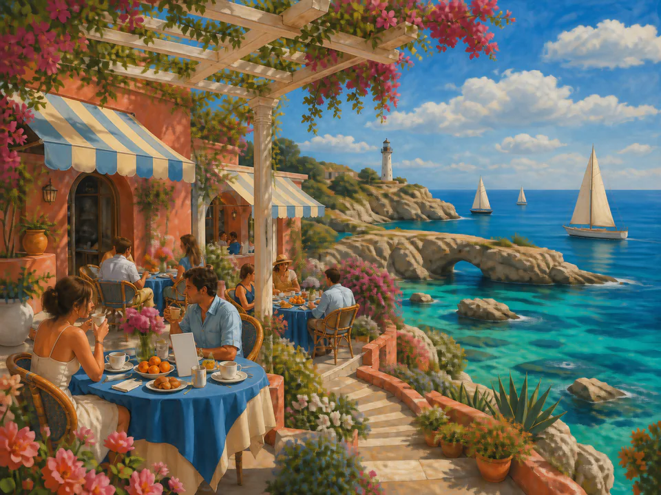 Shell Seafront Café, an illustrated seaside scenes jigsaw puzzle scene
