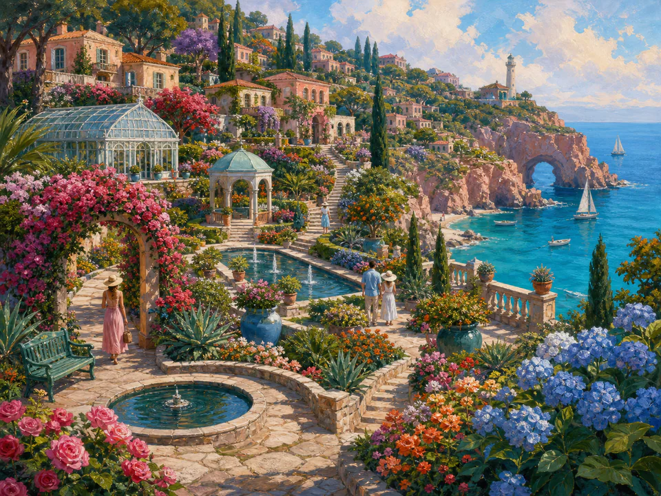 Shell Coastal Gardens, an illustrated seaside scenes jigsaw puzzle scene