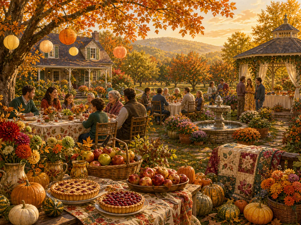 Autumn Garden Party, an illustrated seasonal celebrations jigsaw puzzle scene