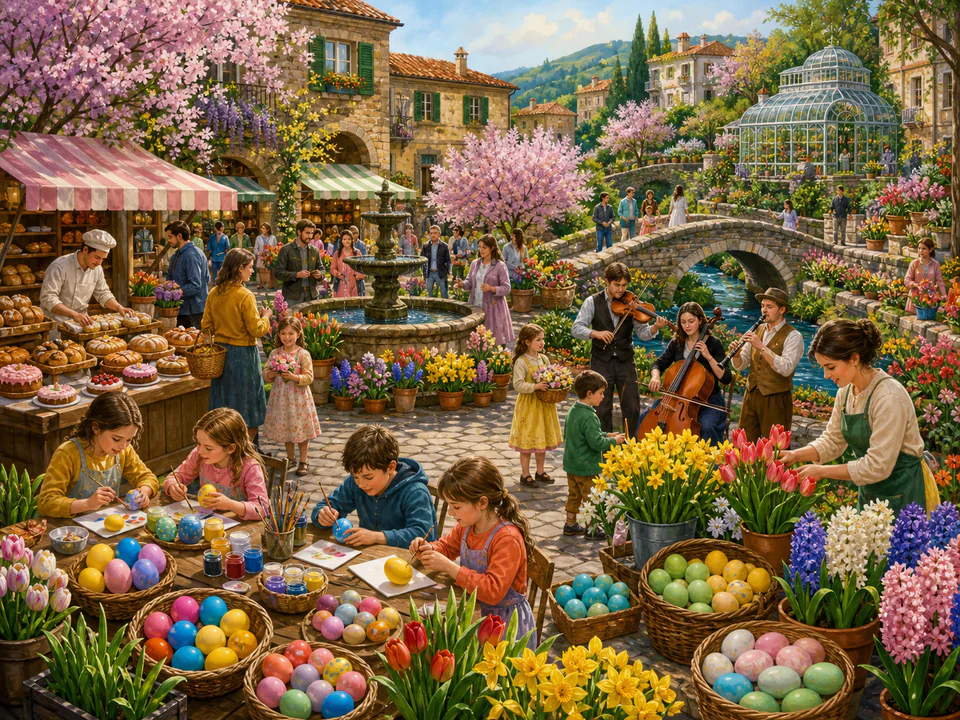 Valentine Flower Fair, an illustrated seasonal celebrations jigsaw puzzle scene