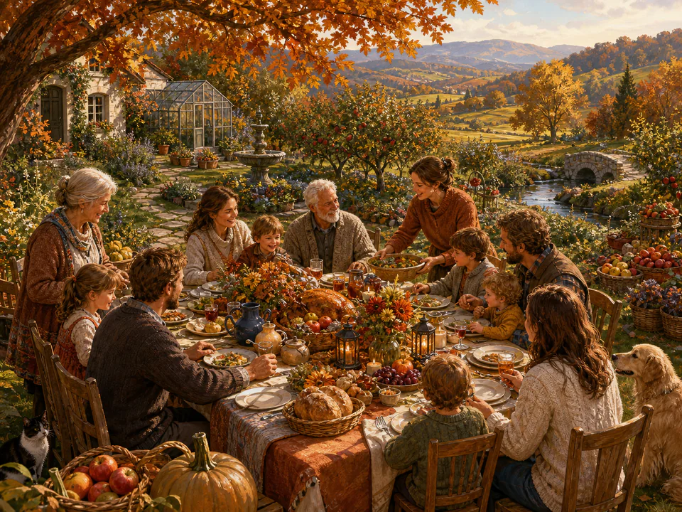 New Year Family Table, an illustrated seasonal celebrations jigsaw puzzle scene