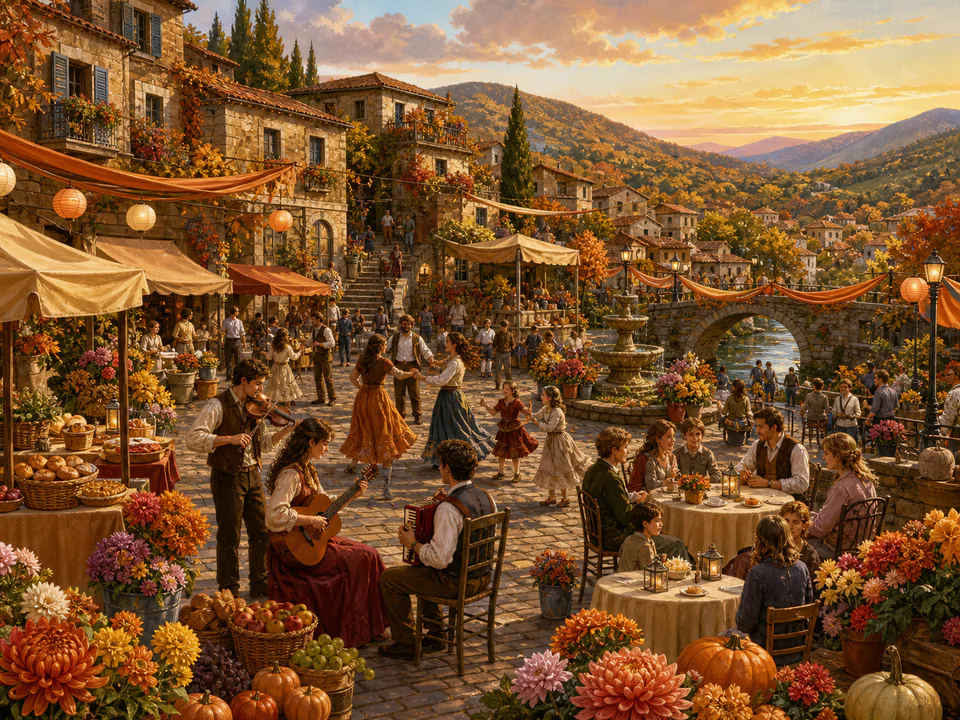 Easter Village Festival, an illustrated seasonal celebrations jigsaw puzzle scene