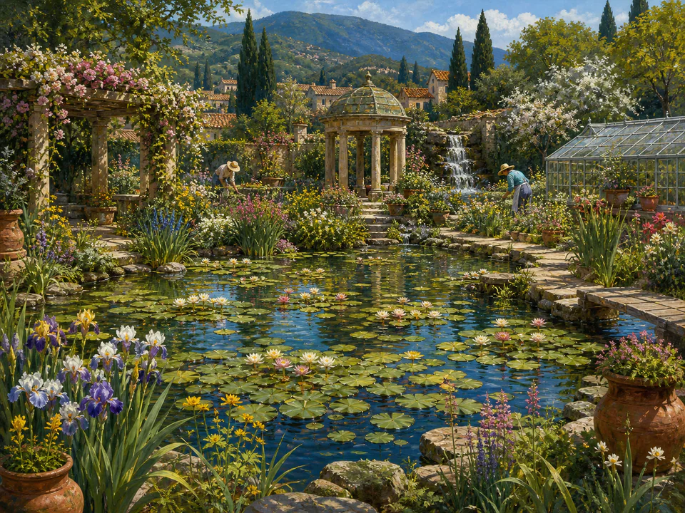 Wildflower Lily Pond, an illustrated secret gardens jigsaw puzzle scene