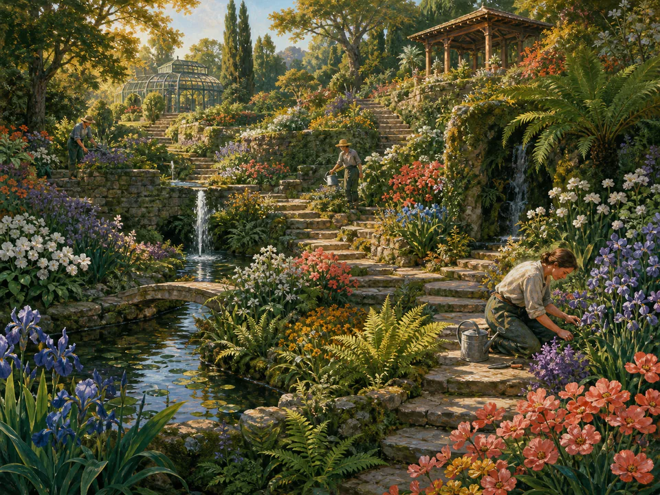 Wildflower Flower Steps, an illustrated secret gardens jigsaw puzzle scene
