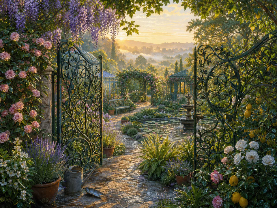 Wildflower Secret Gate, an illustrated secret gardens jigsaw puzzle scene