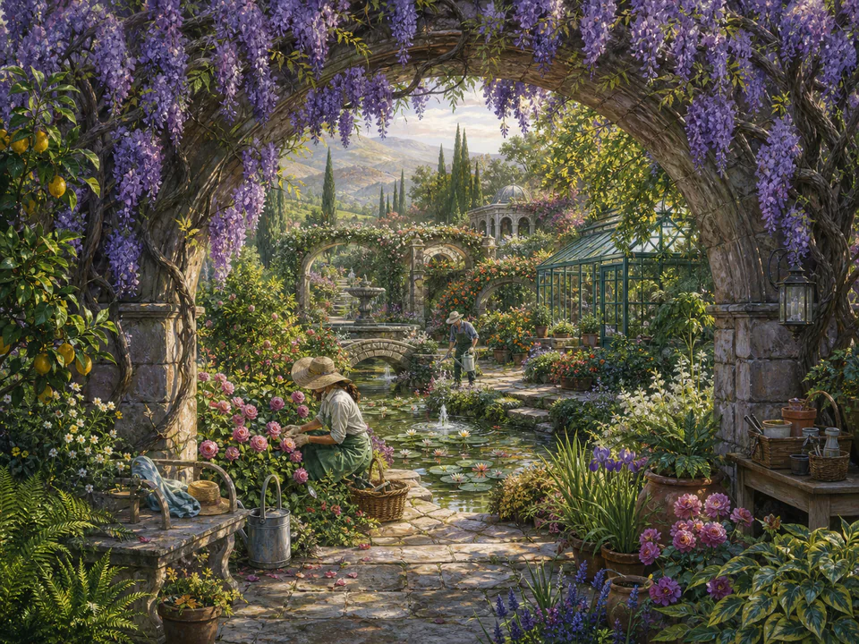 Jade Garden Arch, an illustrated secret gardens jigsaw puzzle scene