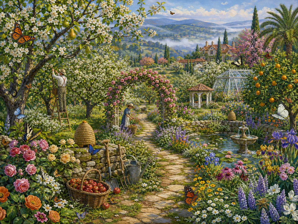Jade Orchard Path, an illustrated secret gardens jigsaw puzzle scene