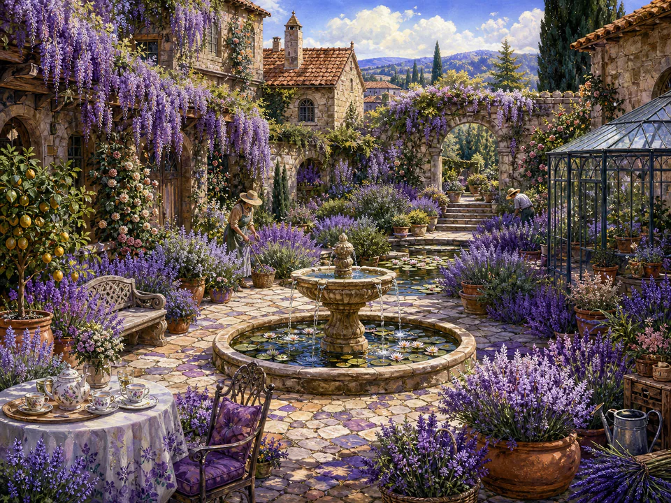 Jade Courtyard, an illustrated secret gardens jigsaw puzzle scene