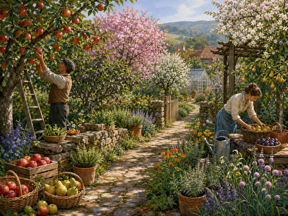 Morning Orchard Path, an illustrated secret gardens jigsaw puzzle scene